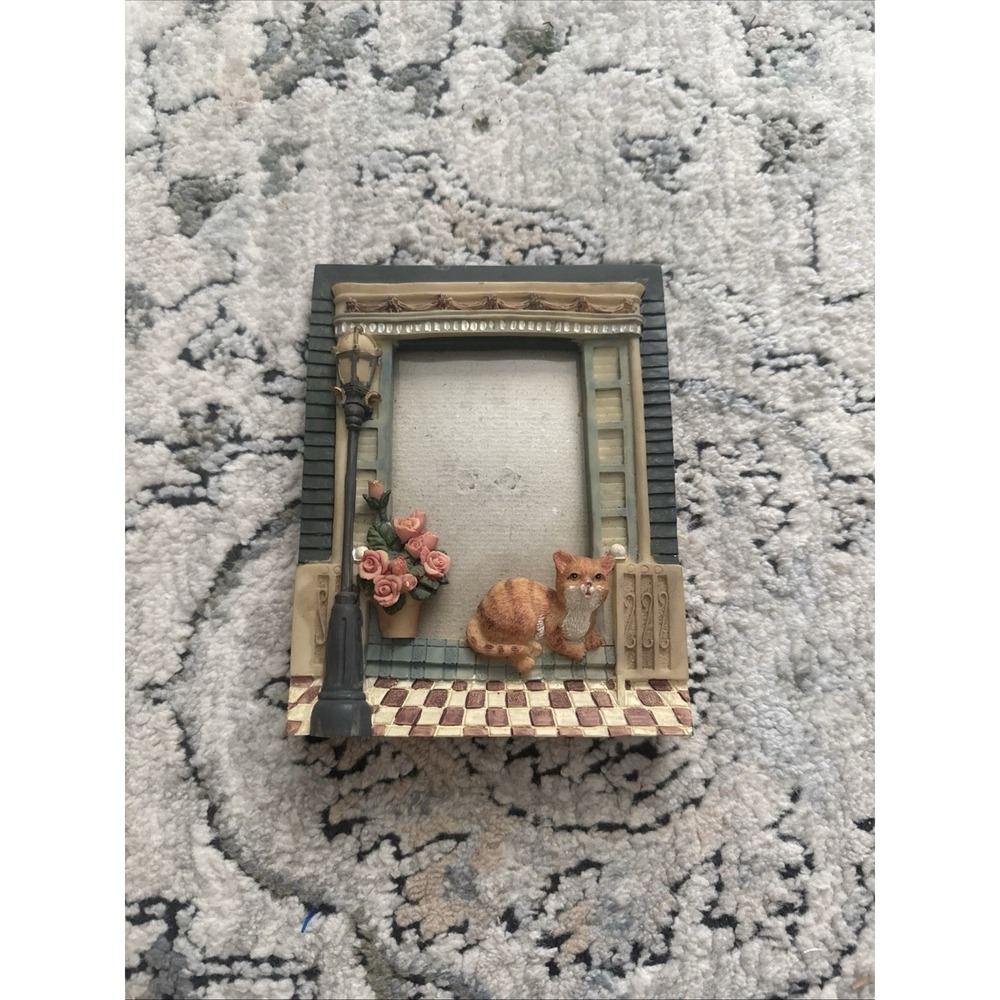 VTG Cat By the Window Ledge Flowers 3D Picture Frame 3x5 Photo